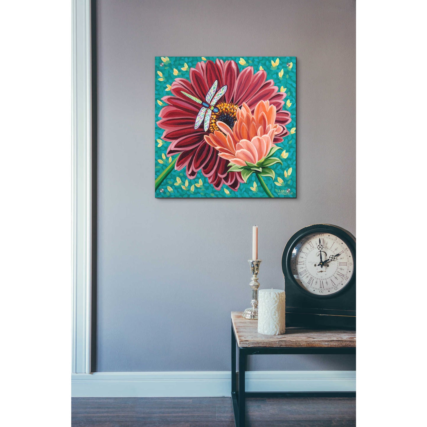 Epic Art 'Dragonfly on Blooms II' by Carolee Vitaletti, Acrylic Glass Wall Art,24x24