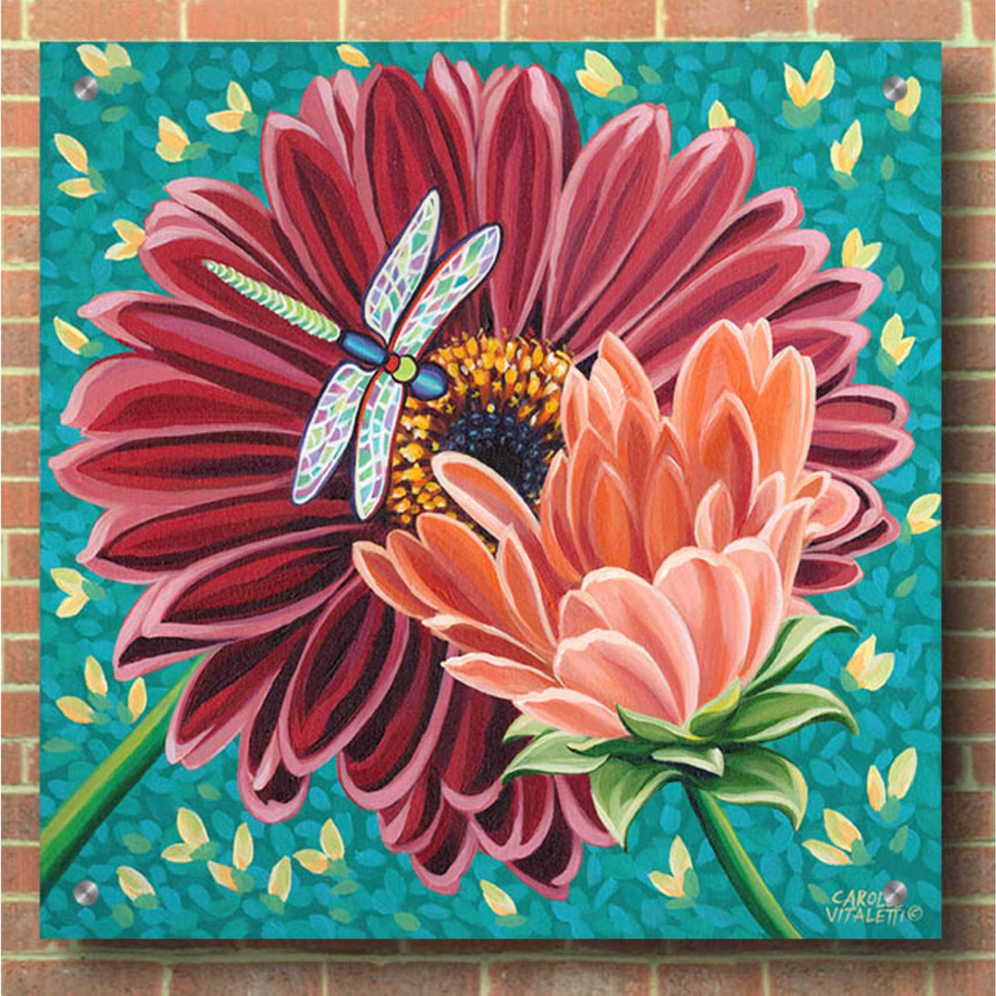 Epic Art 'Dragonfly on Blooms II' by Carolee Vitaletti, Acrylic Glass Wall Art,36x36