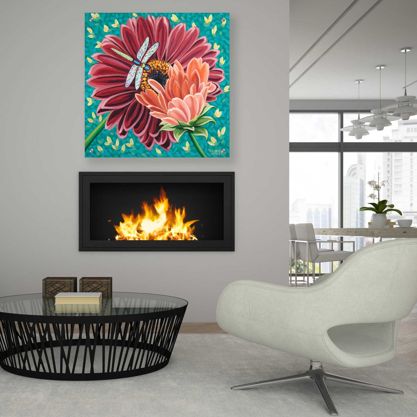 Epic Art 'Dragonfly on Blooms II' by Carolee Vitaletti, Acrylic Glass Wall Art,36x36