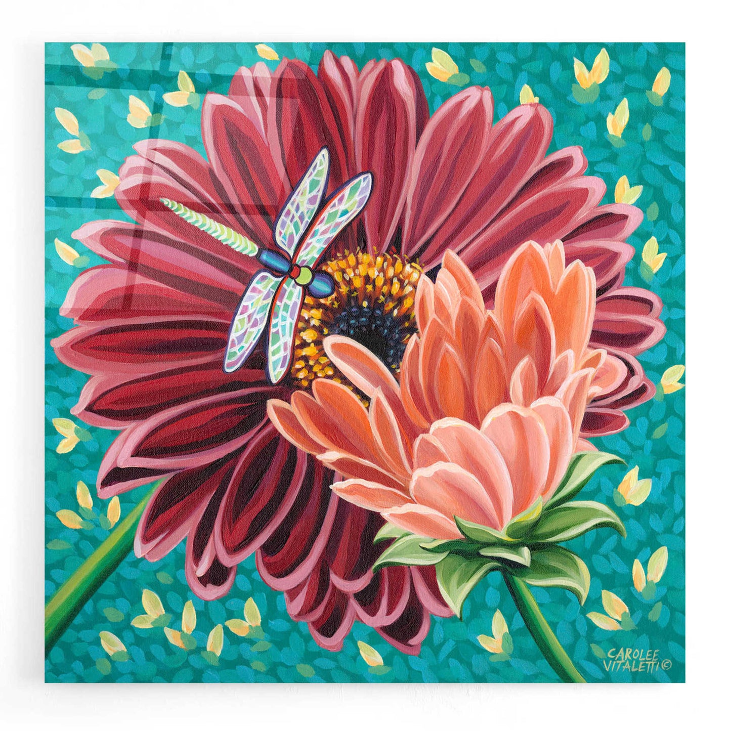 Epic Art 'Dragonfly on Blooms II' by Carolee Vitaletti, Acrylic Glass Wall Art