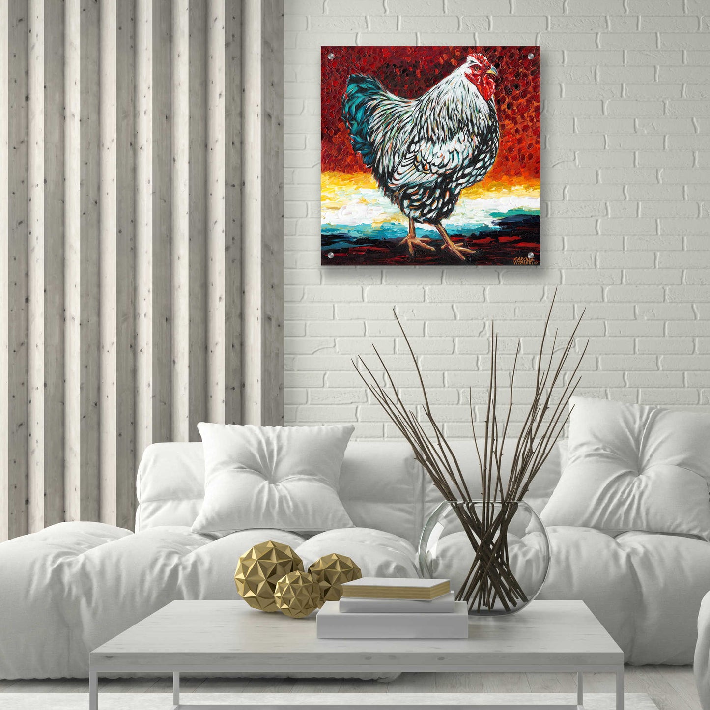 Epic Art 'Fancy Chicken I' by Carolee Vitaletti, Acrylic Glass Wall Art,24x24