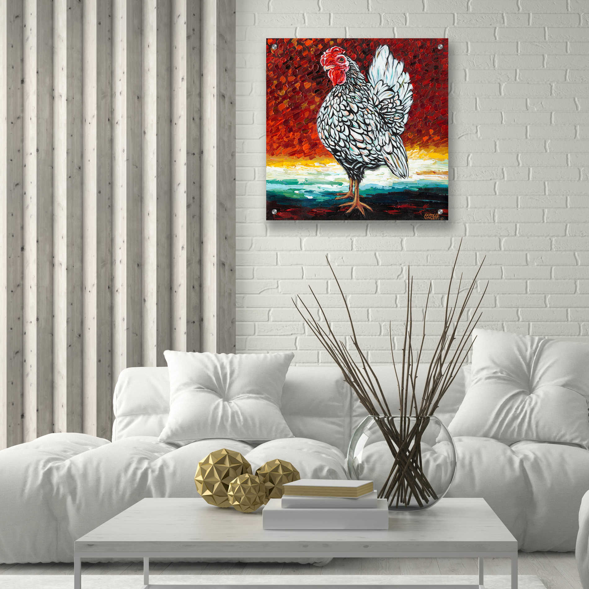 Epic Art 'Fancy Chicken II' by Carolee Vitaletti, Acrylic Glass Wall Art,24x24