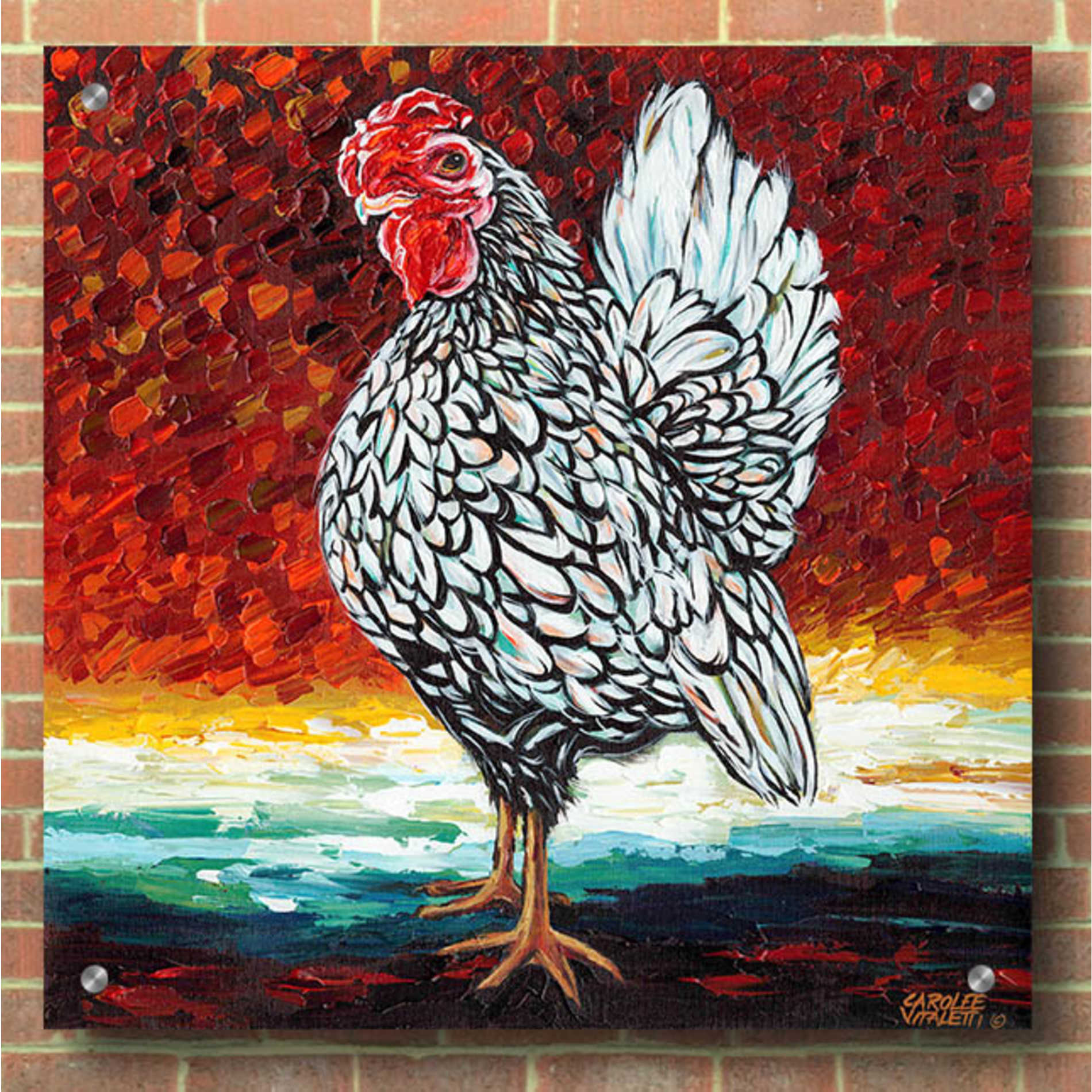 Epic Art 'Fancy Chicken II' by Carolee Vitaletti, Acrylic Glass Wall Art,36x36