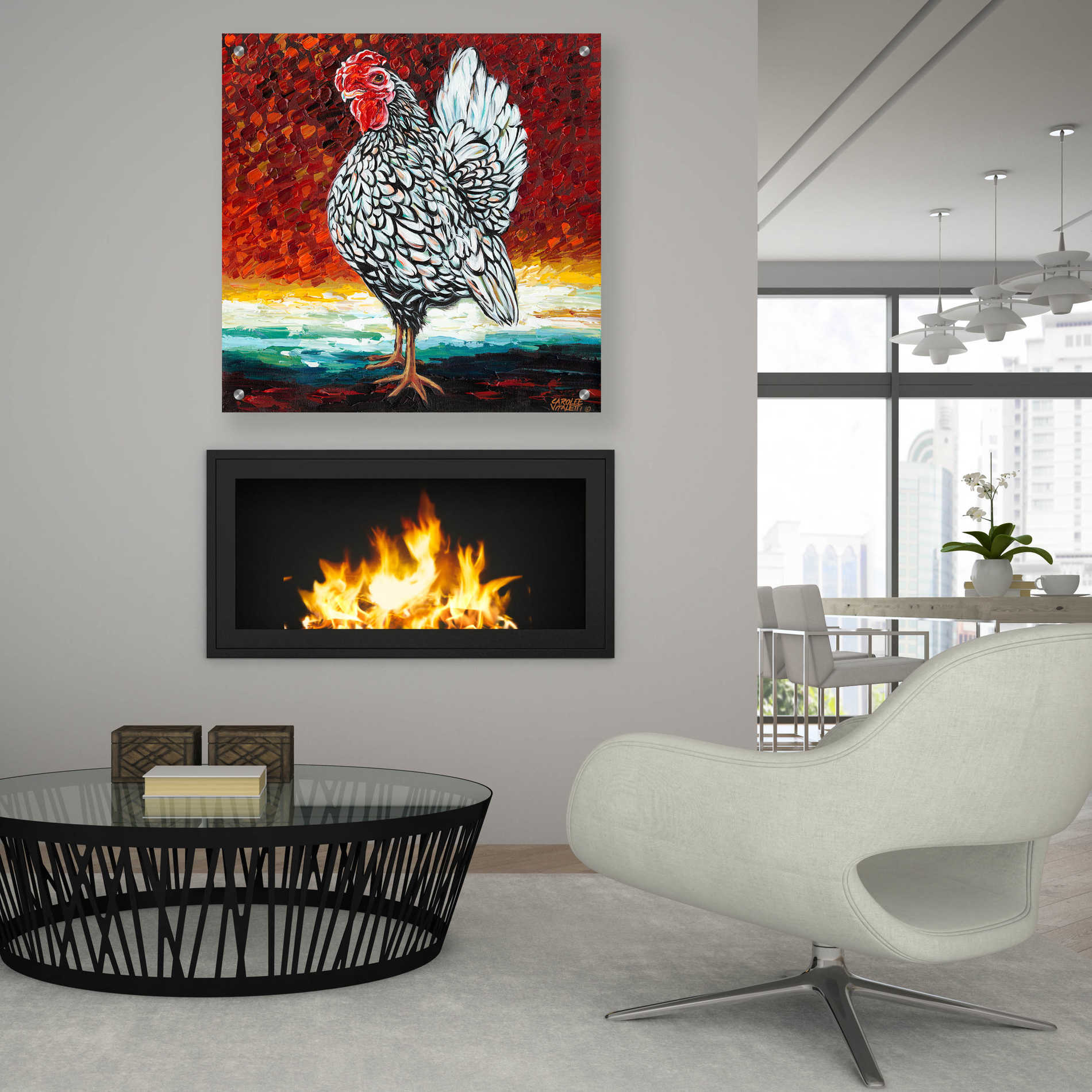 Epic Art 'Fancy Chicken II' by Carolee Vitaletti, Acrylic Glass Wall Art,36x36