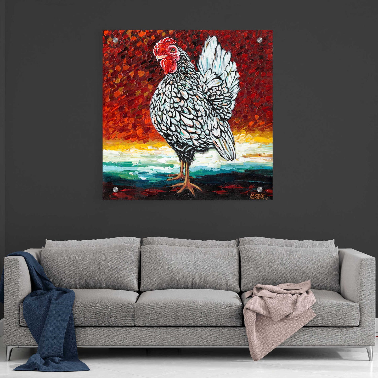 Epic Art 'Fancy Chicken II' by Carolee Vitaletti, Acrylic Glass Wall Art,36x36