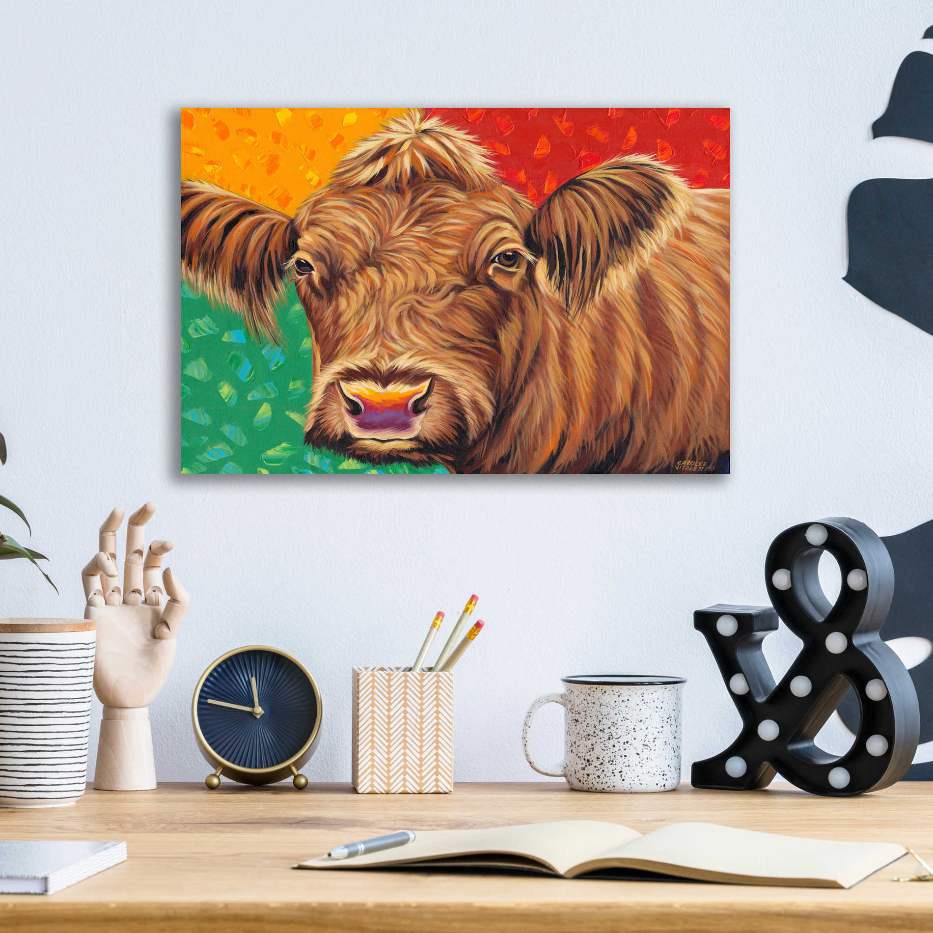 Epic Art 'Colorful Country Cows I' by Carolee Vitaletti, Acrylic Glass Wall Art,16x12