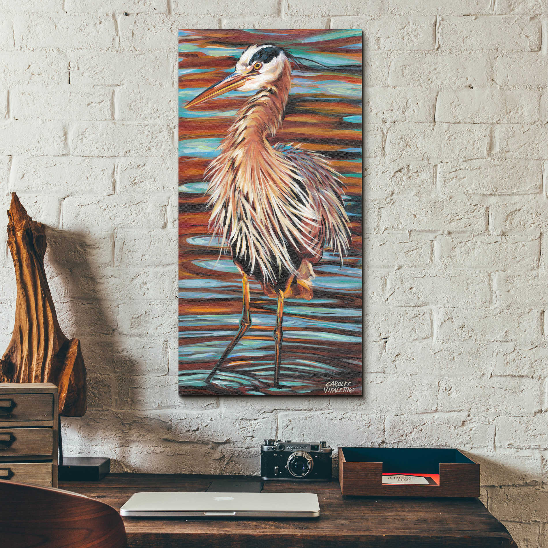 Epic Art 'Watchful Heron I' by Carolee Vitaletti, Acrylic Glass Wall Art,12x24