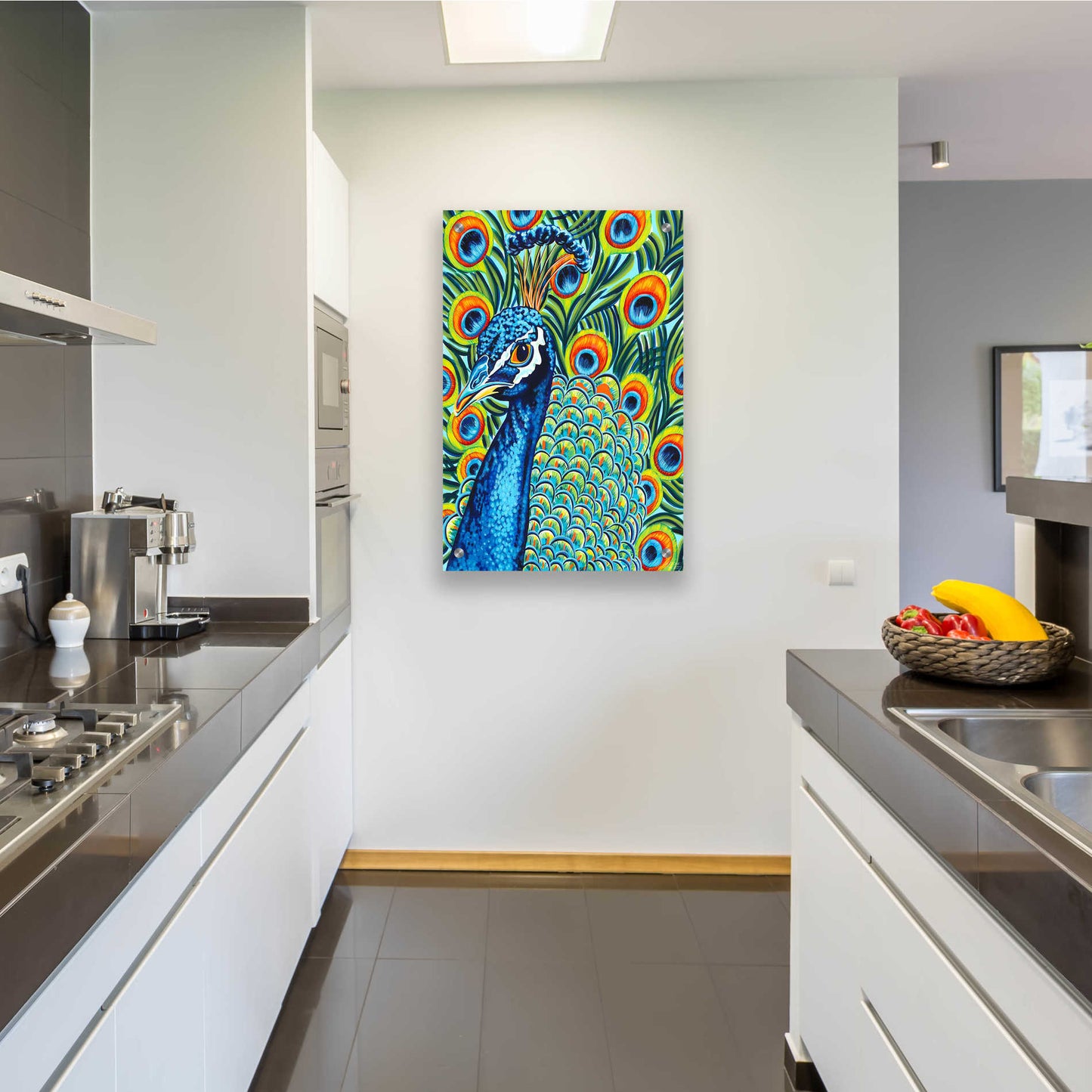 Epic Art 'Plumed Peacock II' by Carolee Vitaletti, Acrylic Glass Wall Art,24x36