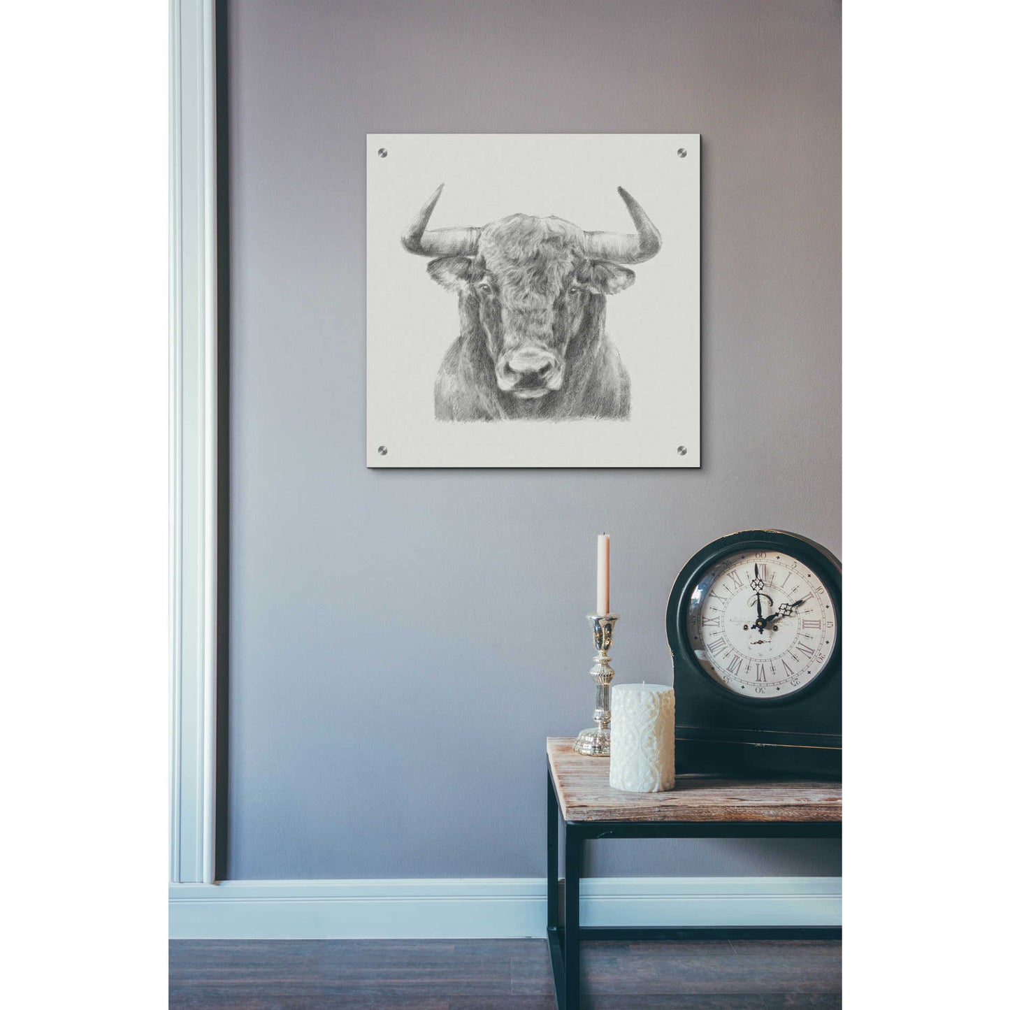 Epic Art 'Black & White Bull' by Ethan Harper, Acrylic Glass Wall Art,24x24