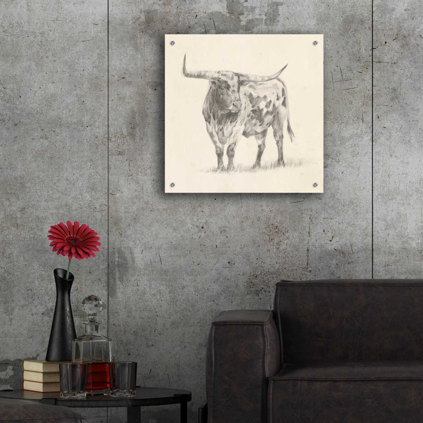 Epic Art 'Longhorn Steer Sketch II' by Ethan Harper, Acrylic Glass Wall Art,24x24