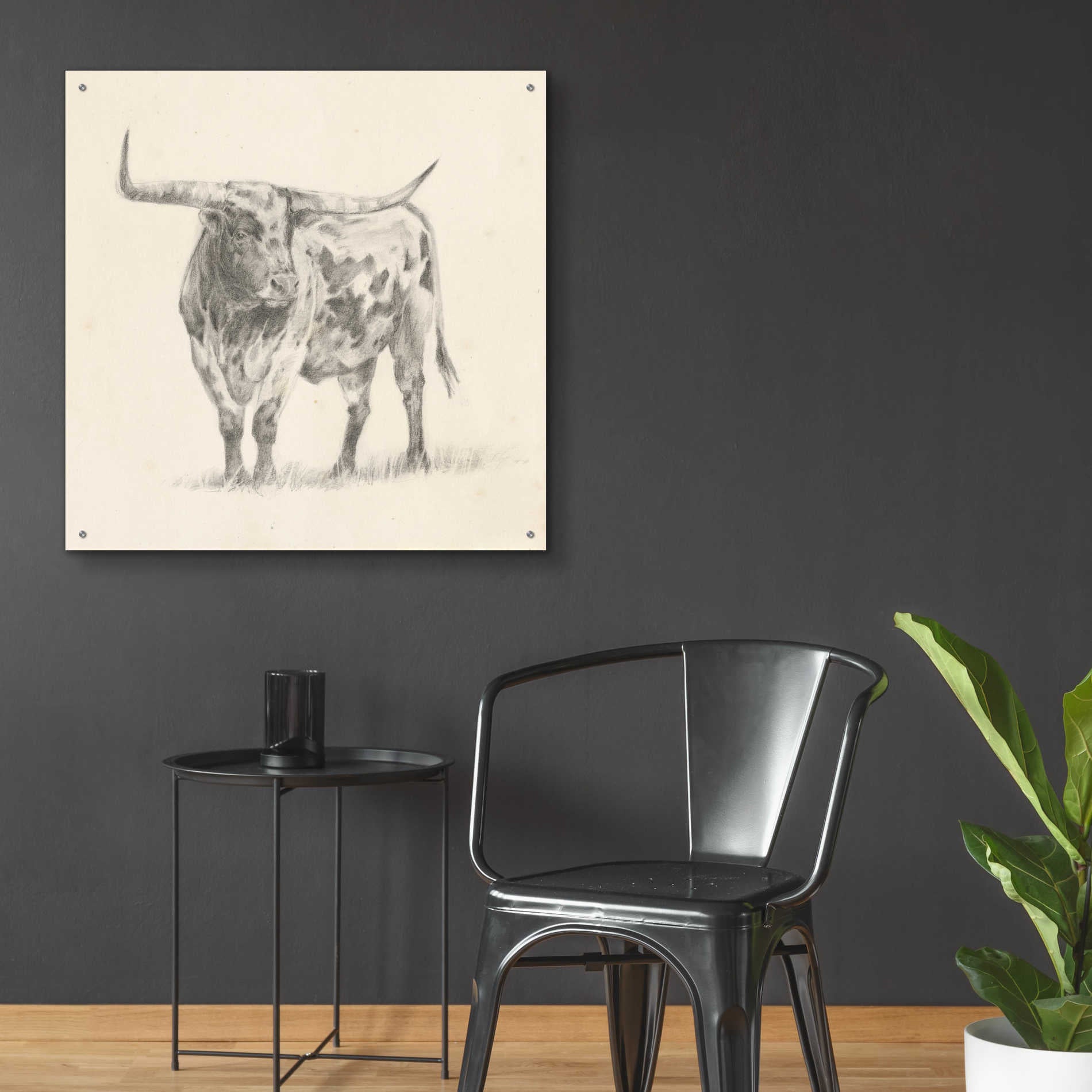Epic Art 'Longhorn Steer Sketch II' by Ethan Harper, Acrylic Glass Wall Art,36x36
