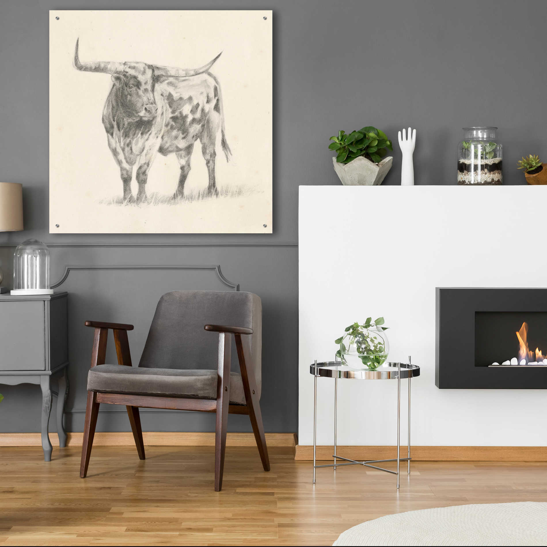 Epic Art 'Longhorn Steer Sketch II' by Ethan Harper, Acrylic Glass Wall Art,36x36