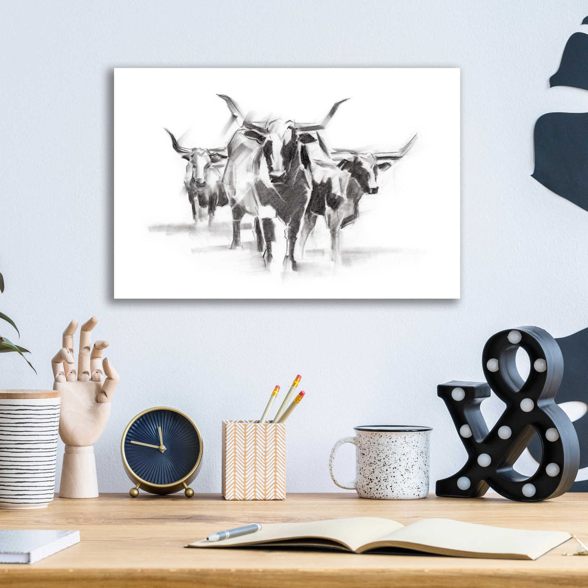 Epic Art 'Contemporary Cattle I' by Ethan Harper, Acrylic Glass Wall Art,16x12