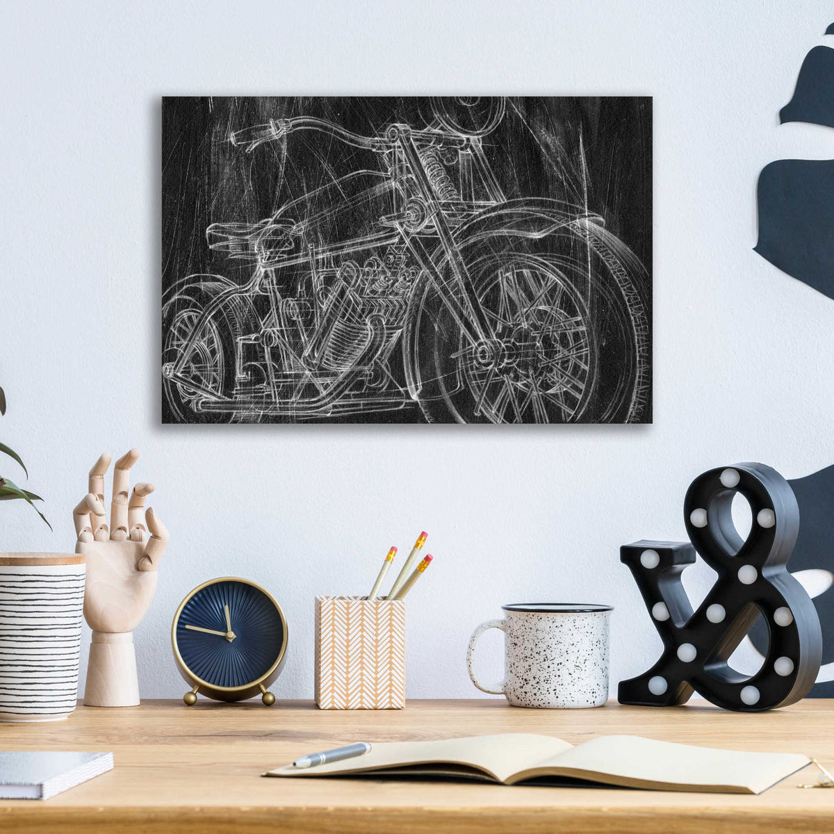 Epic Art 'Motorcycle Mechanical Sketch I' by Ethan Harper, Acrylic Glass Wall Art,16x12