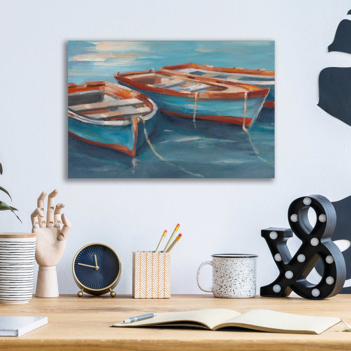 Epic Art 'Tethered Row Boats II' by Ethan Harper, Acrylic Glass Wall Art,16x12