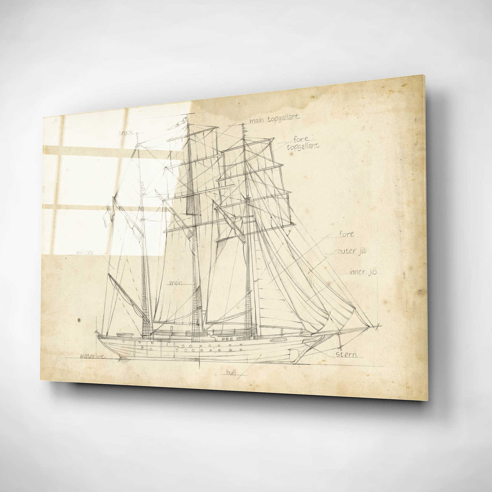 Epic Art 'Sailboat Blueprint I' by Ethan Harper, Acrylic Glass Wall Art,16x12