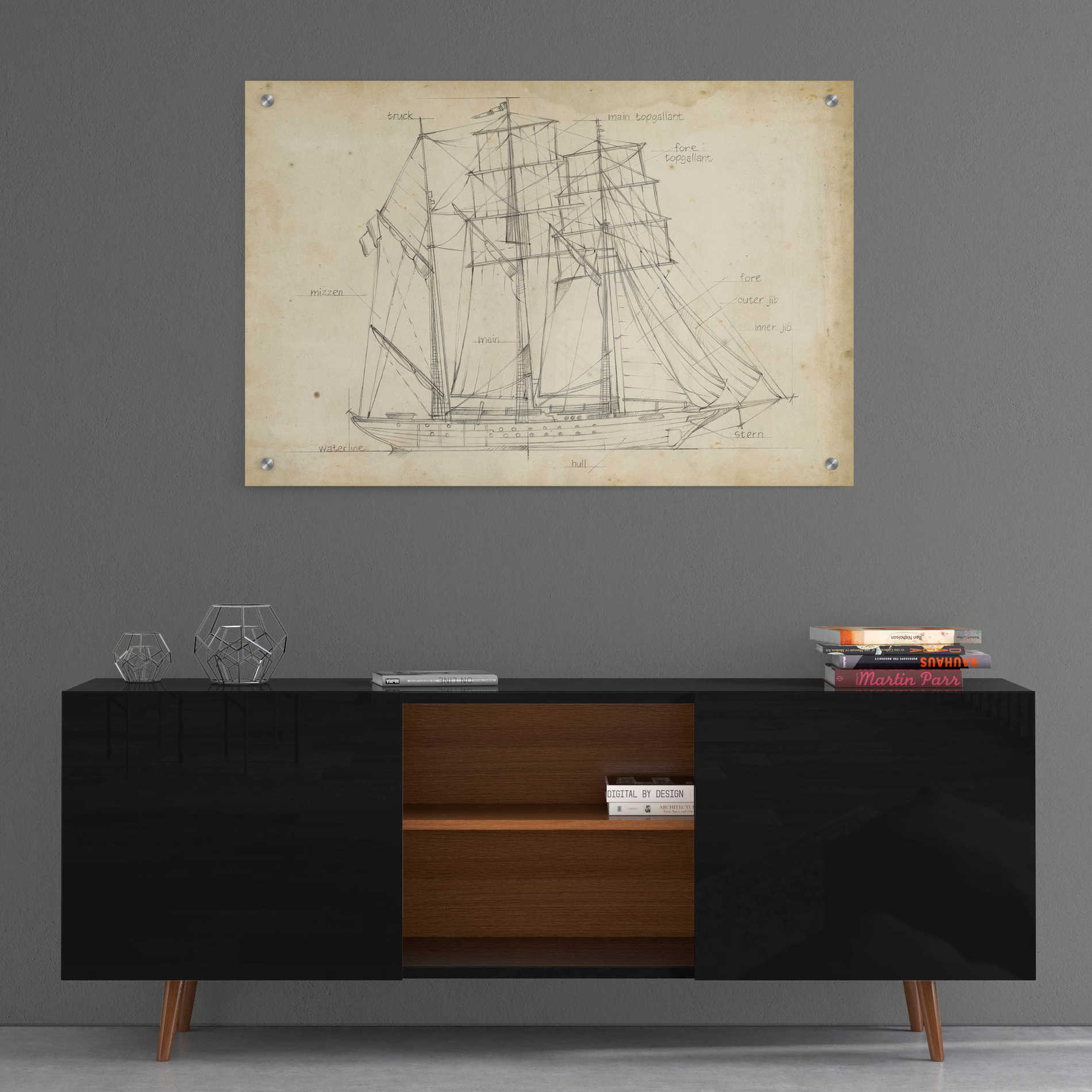 Epic Art 'Sailboat Blueprint I' by Ethan Harper, Acrylic Glass Wall Art,36x24