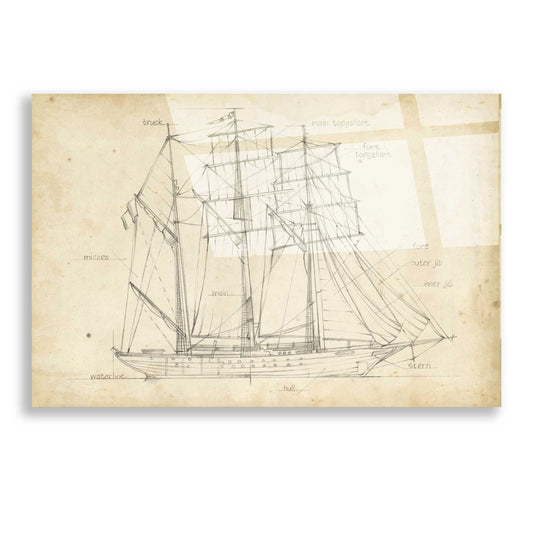 Epic Art 'Sailboat Blueprint I' by Ethan Harper, Acrylic Glass Wall Art