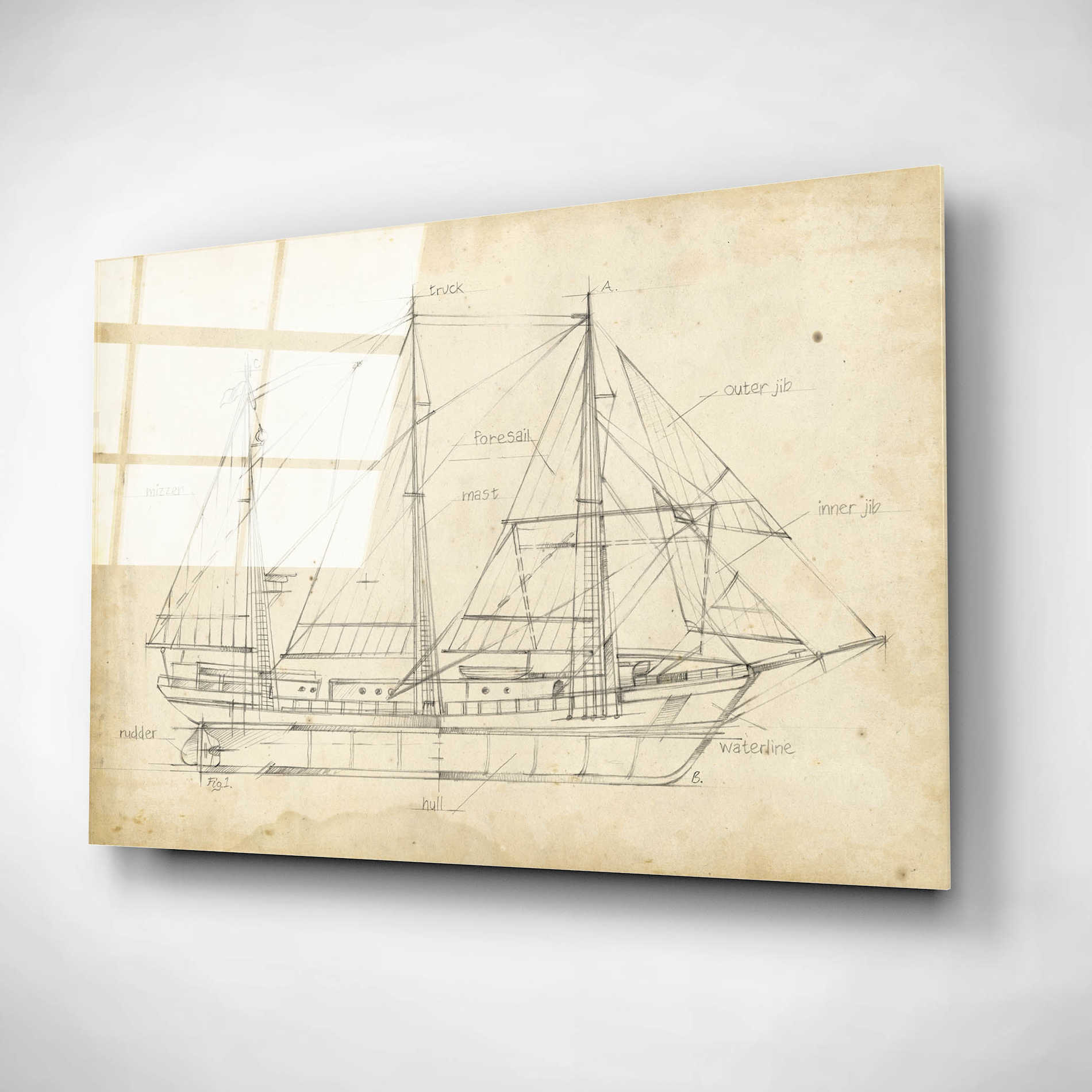 Epic Art 'Sailboat Blueprint II' by Ethan Harper, Acrylic Glass Wall Art,16x12
