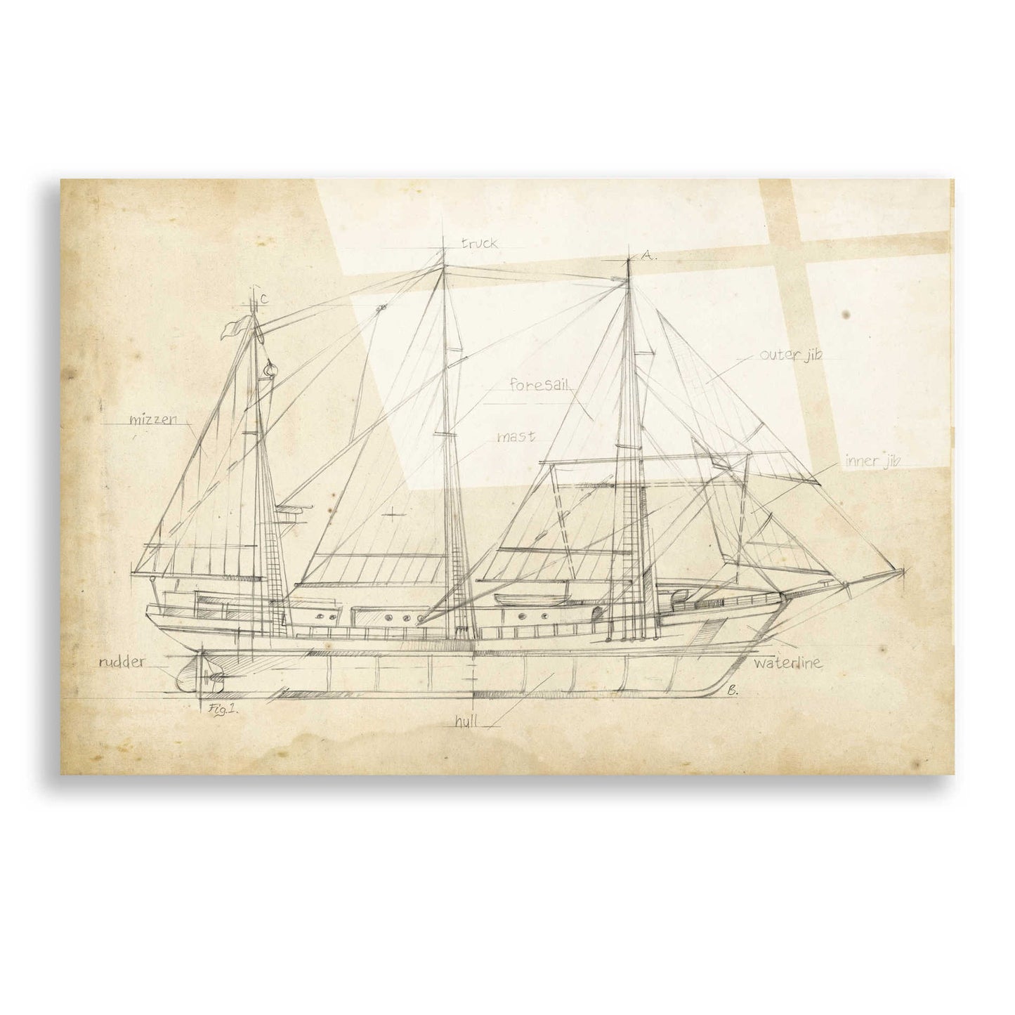 Epic Art 'Sailboat Blueprint II' by Ethan Harper, Acrylic Glass Wall Art,16x12