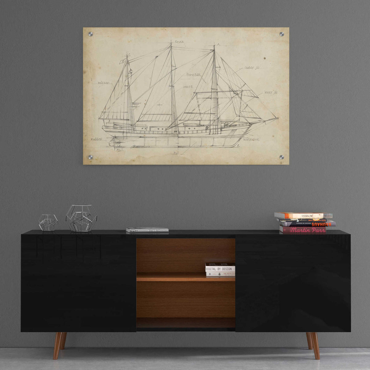 Epic Art 'Sailboat Blueprint II' by Ethan Harper, Acrylic Glass Wall Art,36x24
