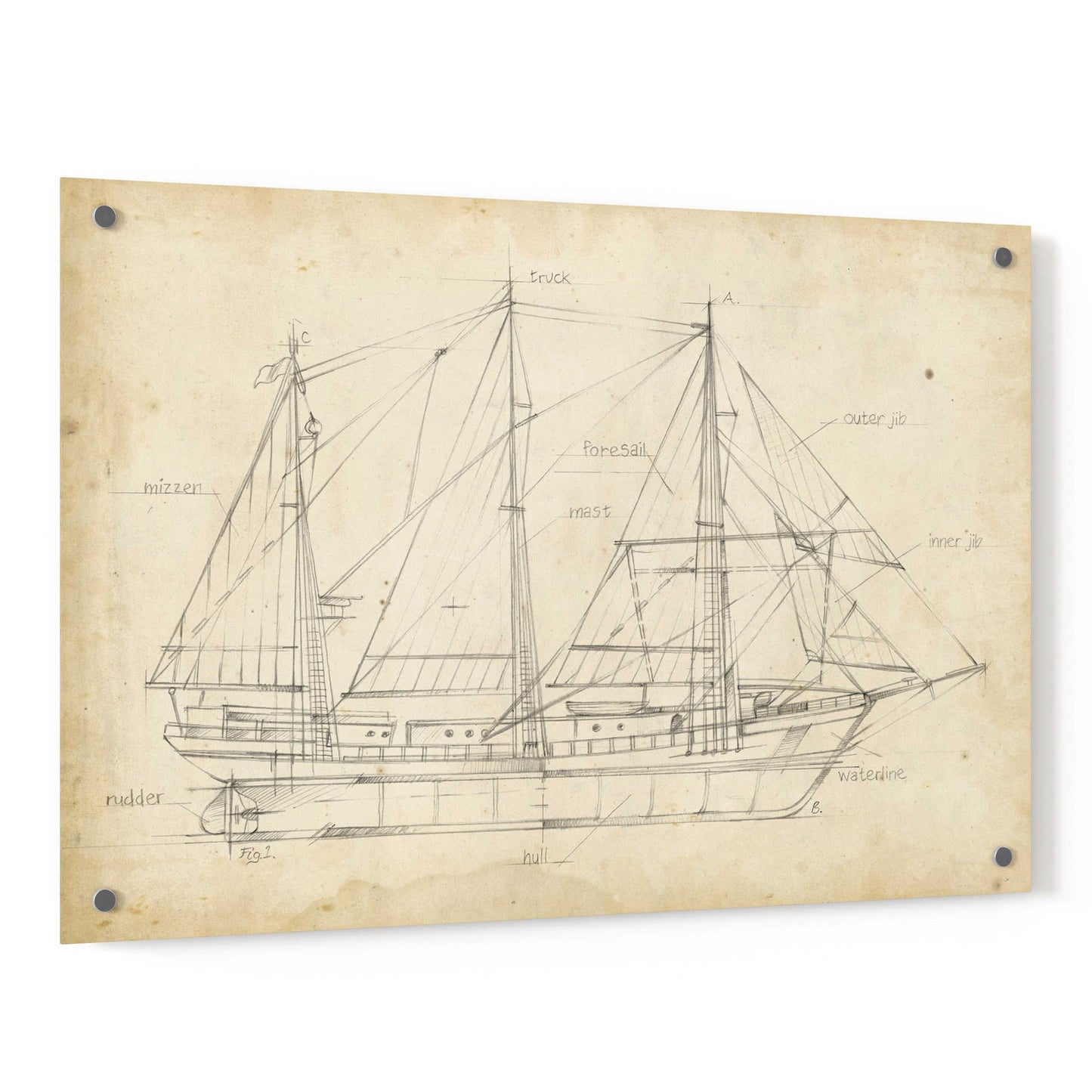 Epic Art 'Sailboat Blueprint II' by Ethan Harper, Acrylic Glass Wall Art,36x24