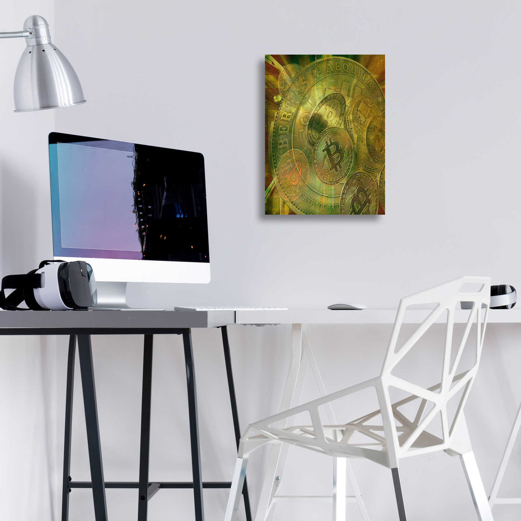 Epic Art 'Grunge Bitcoin' by Steve Hunziker, Acrylic Glass Wall Art,12x16
