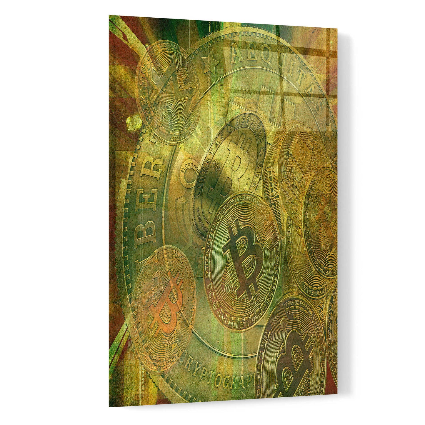Epic Art 'Grunge Bitcoin' by Steve Hunziker, Acrylic Glass Wall Art,16x24