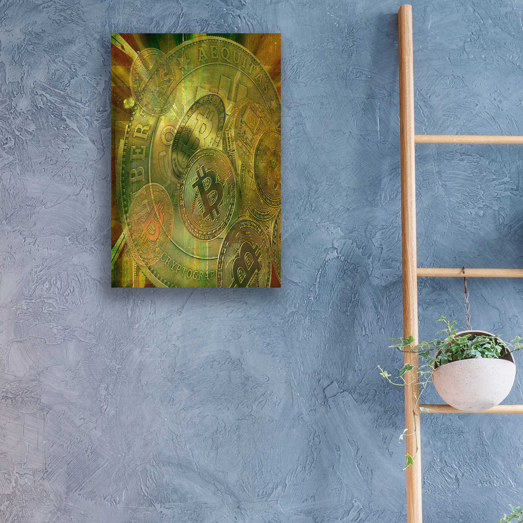 Epic Art 'Grunge Bitcoin' by Steve Hunziker, Acrylic Glass Wall Art,16x24