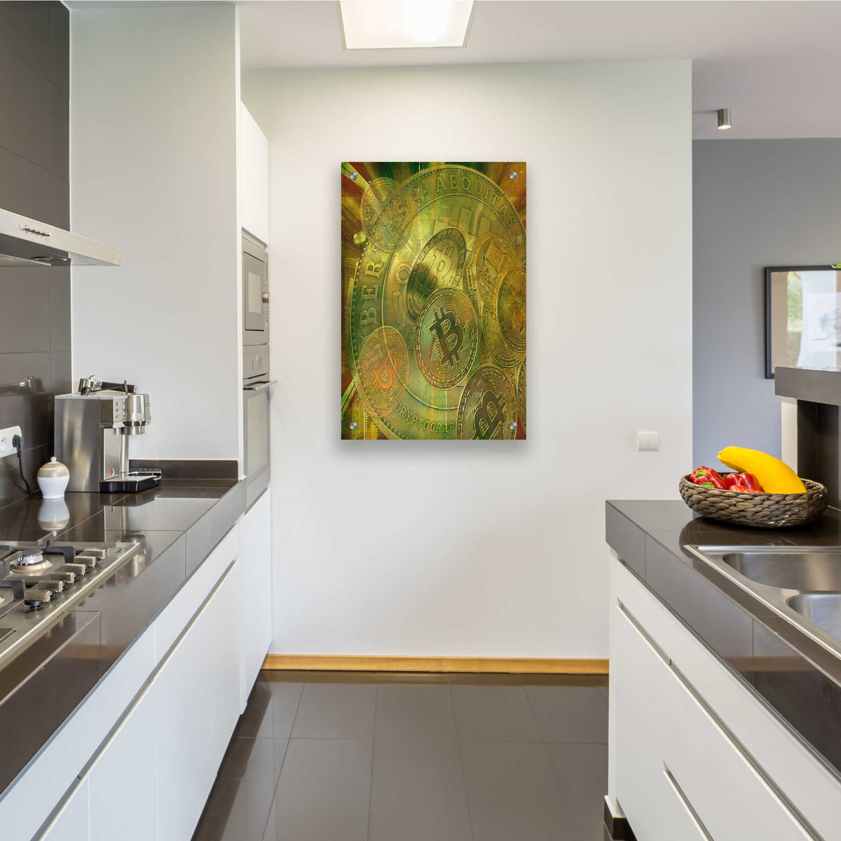 Epic Art 'Grunge Bitcoin' by Steve Hunziker, Acrylic Glass Wall Art,24x36