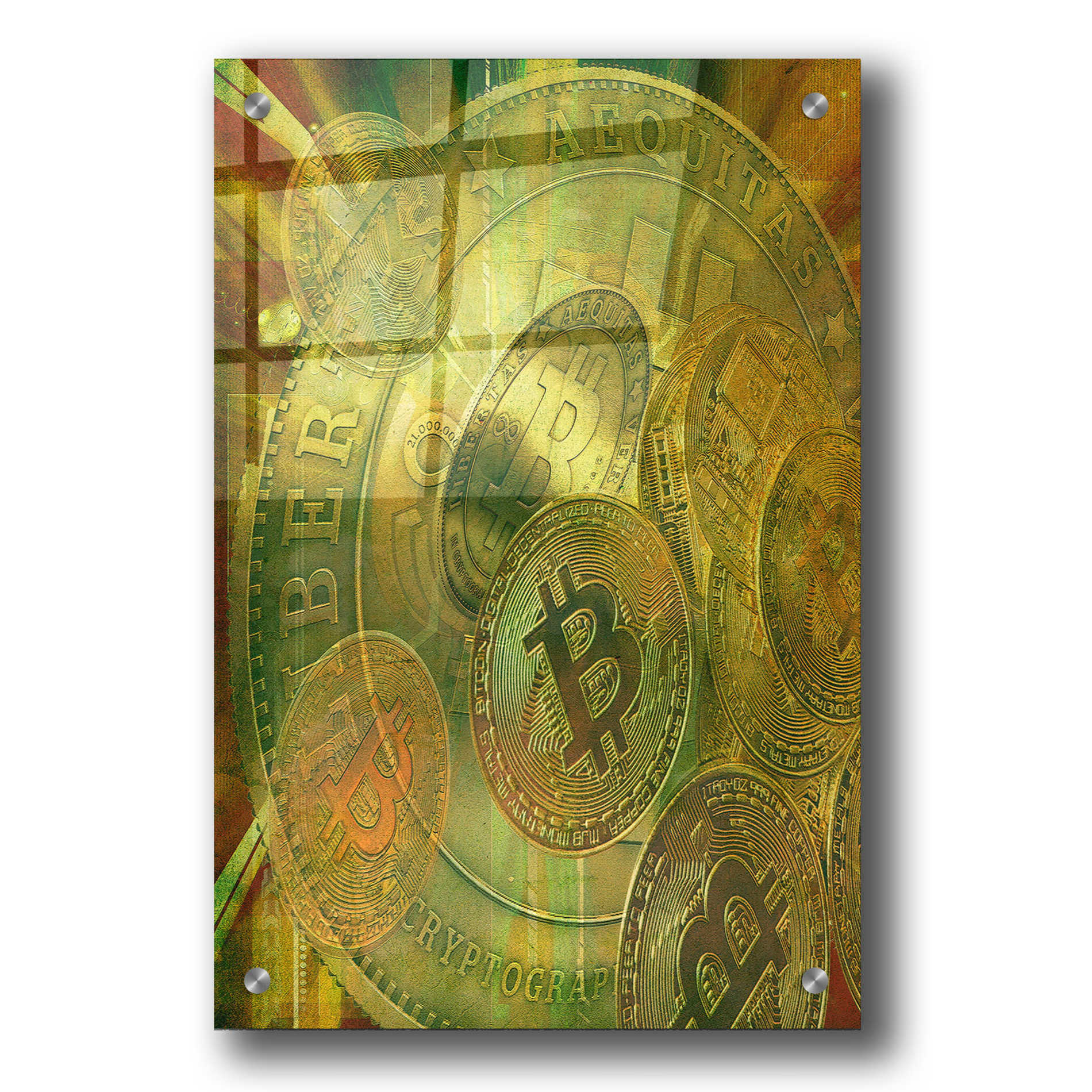 Epic Art 'Grunge Bitcoin' by Steve Hunziker, Acrylic Glass Wall Art,24x36