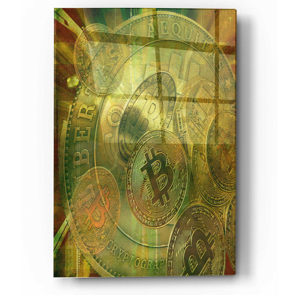 Epic Art 'Grunge Bitcoin' by Steve Hunziker, Acrylic Glass Wall Art