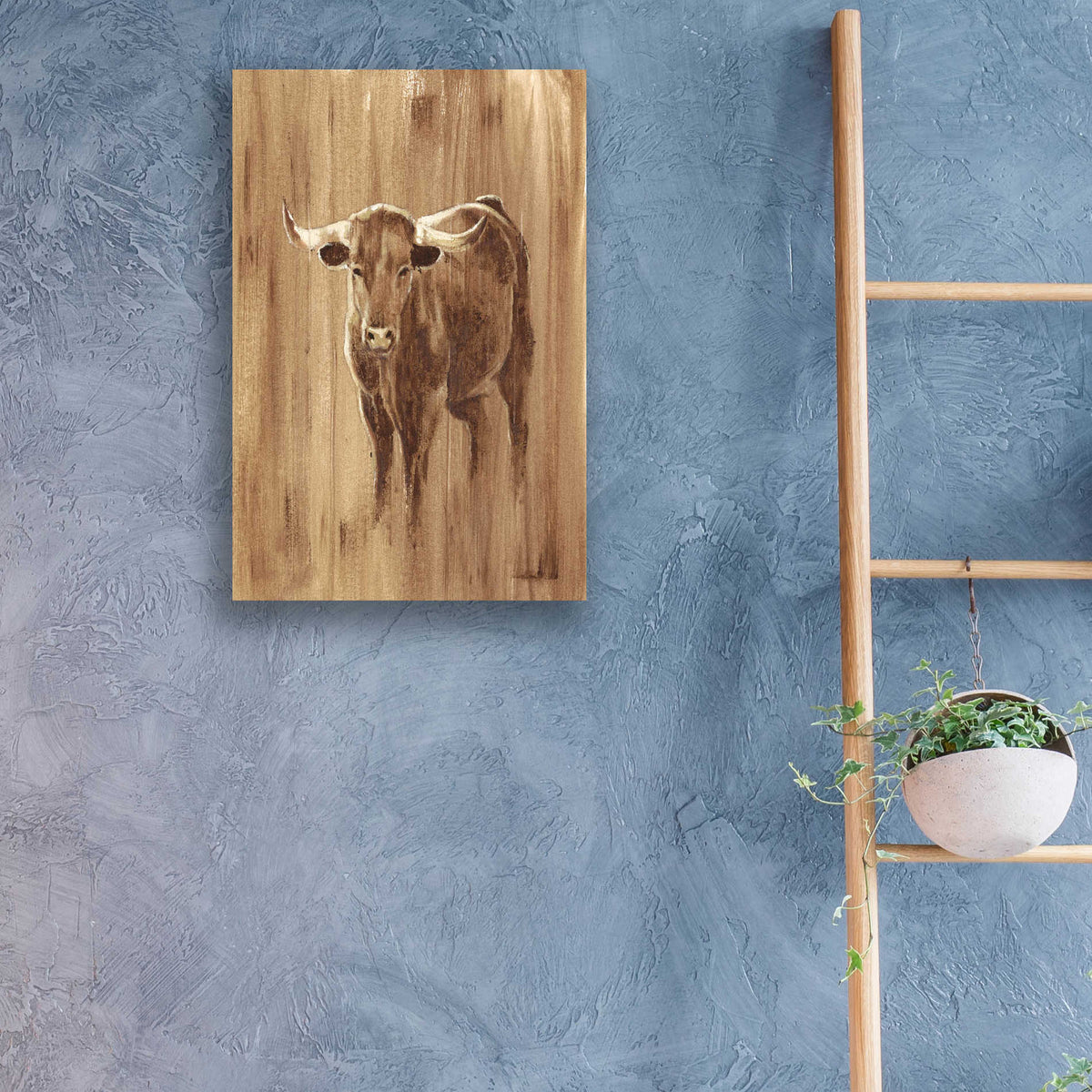 Epic Art 'Wood Panel Longhorn' by Ethan Harper, Acrylic Glass Wall Art,16x24