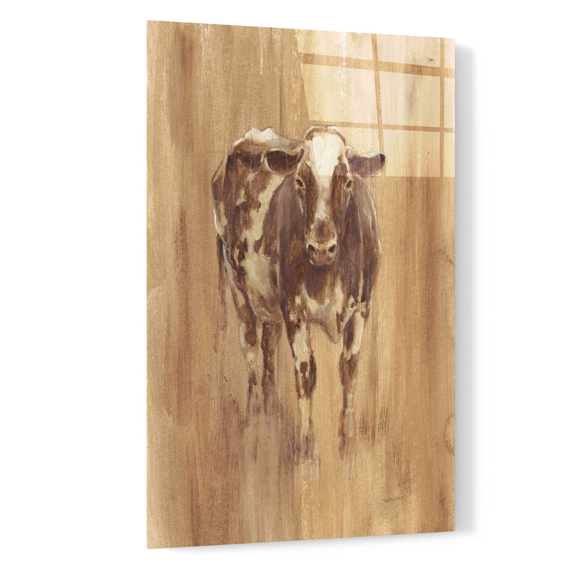 Epic Art 'Wood Panel Cow' by Ethan Harper, Acrylic Glass Wall Art,16x24