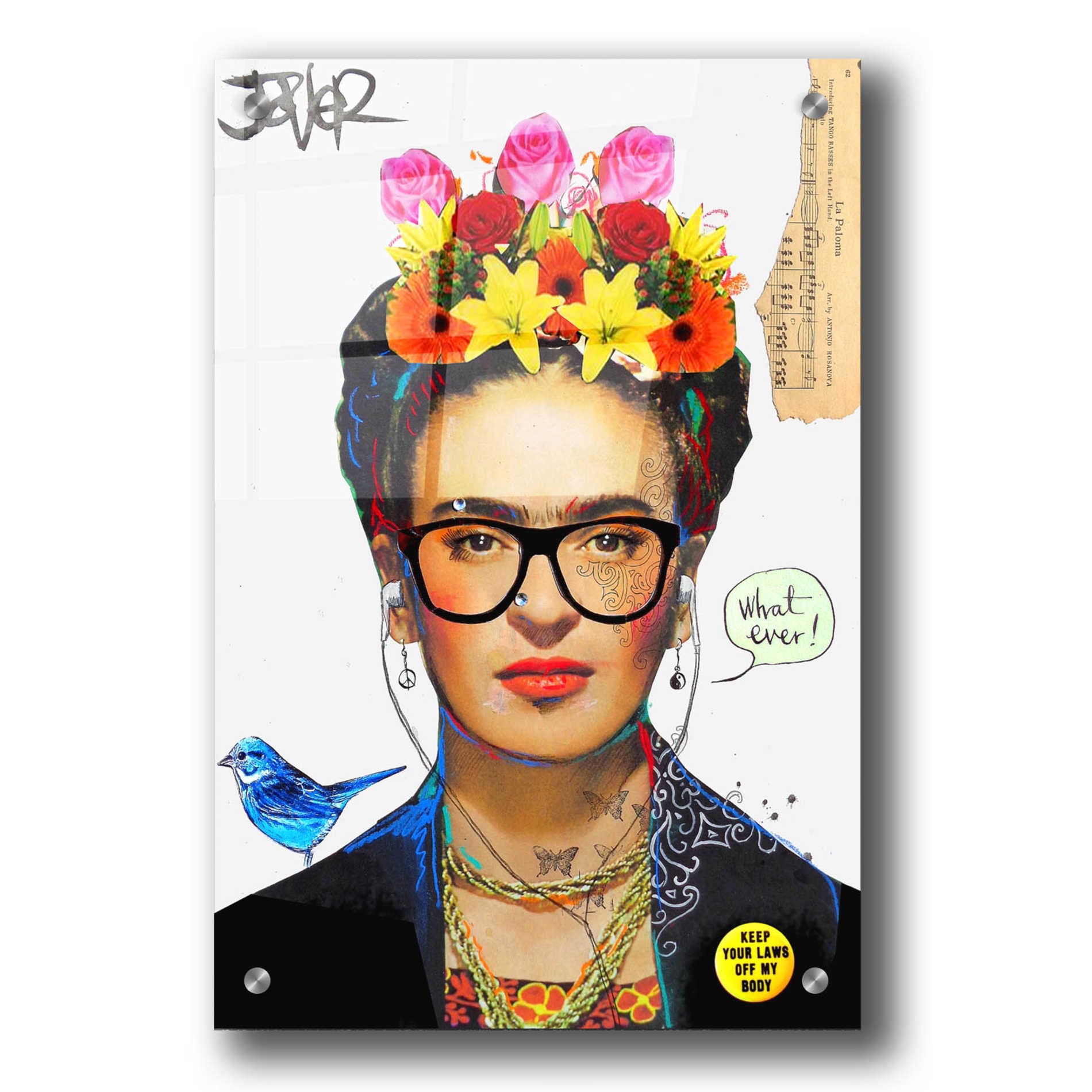 Epic Art 'Hipsta Frida' by Loui Jover, Acrylic Glass Wall Art,24x36