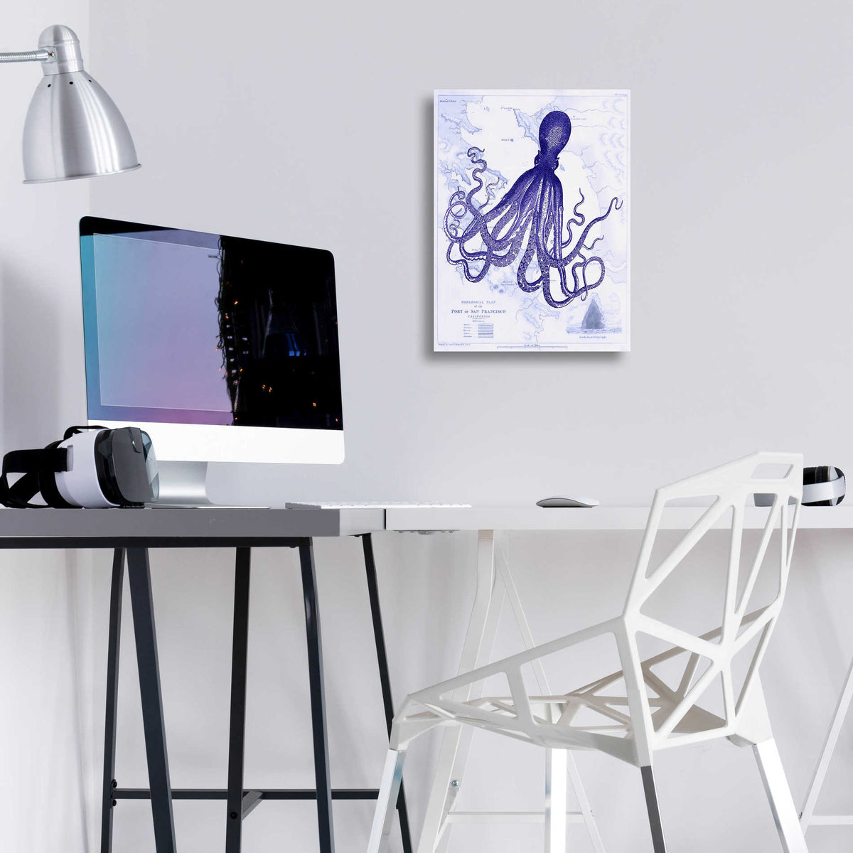Epic Art 'Blue Octopus 1 on Nautical Map' by Fab Funky, Acrylic Glass Wall Art,12x16