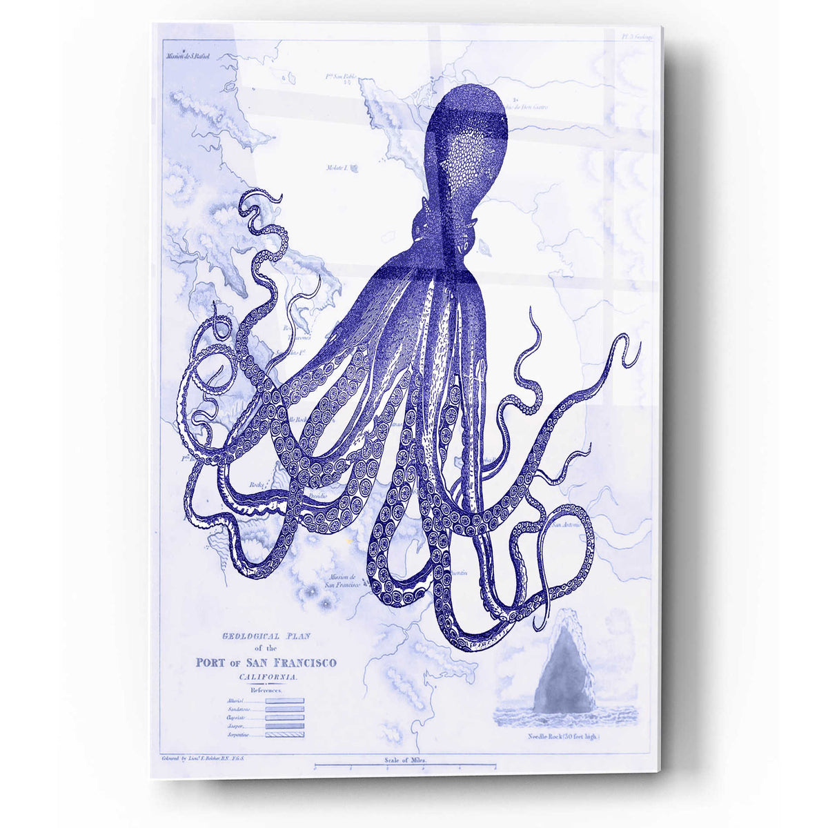 Epic Art 'Blue Octopus 1 on Nautical Map' by Fab Funky, Acrylic Glass Wall Art