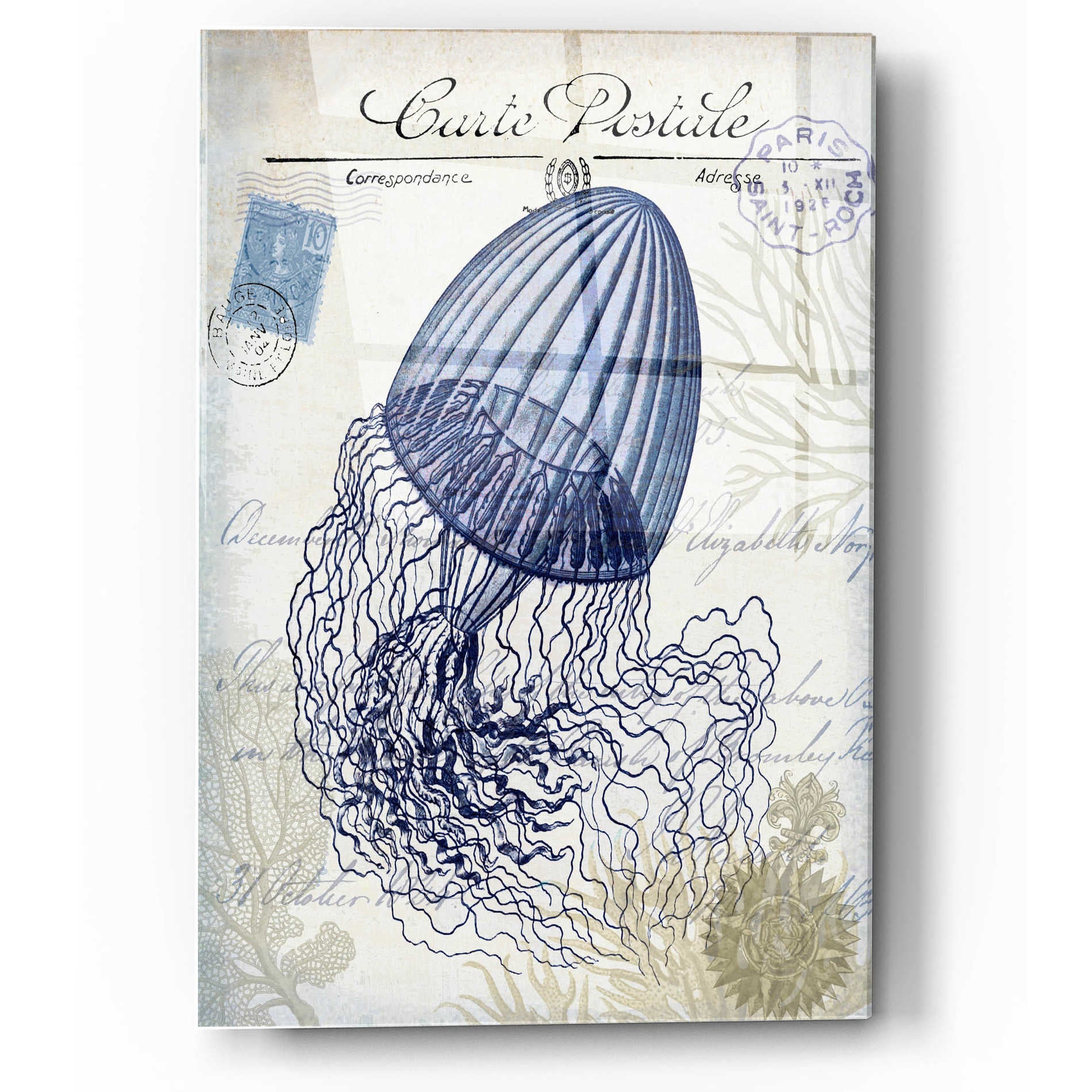 Epic Art 'Seaside Postcard Cream f' by Fab Funky, Acrylic Glass Wall Art,12x16