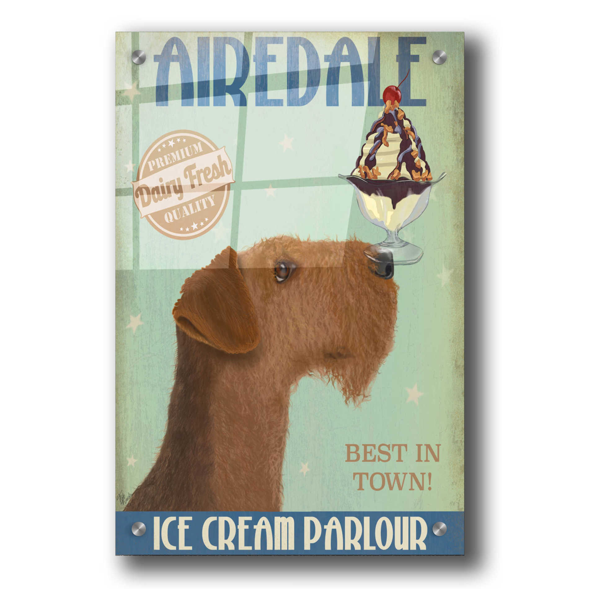 Epic Art 'Airedale Ice Cream' by Fab Funky, Acrylic Glass Wall Art,24x36