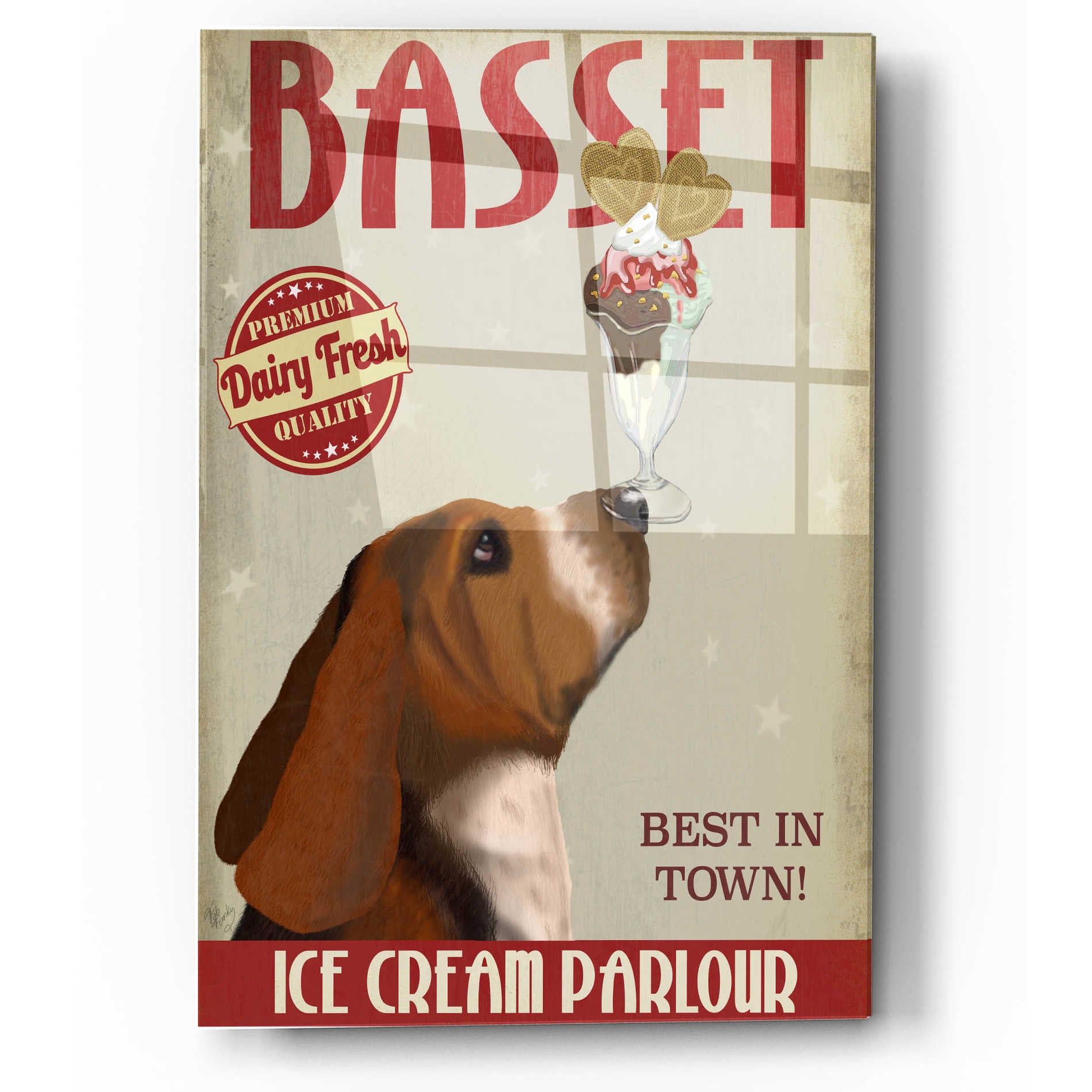 Epic Art 'Basset Hound Ice Cream' by Fab Funky, Acrylic Glass Wall Art,12x16