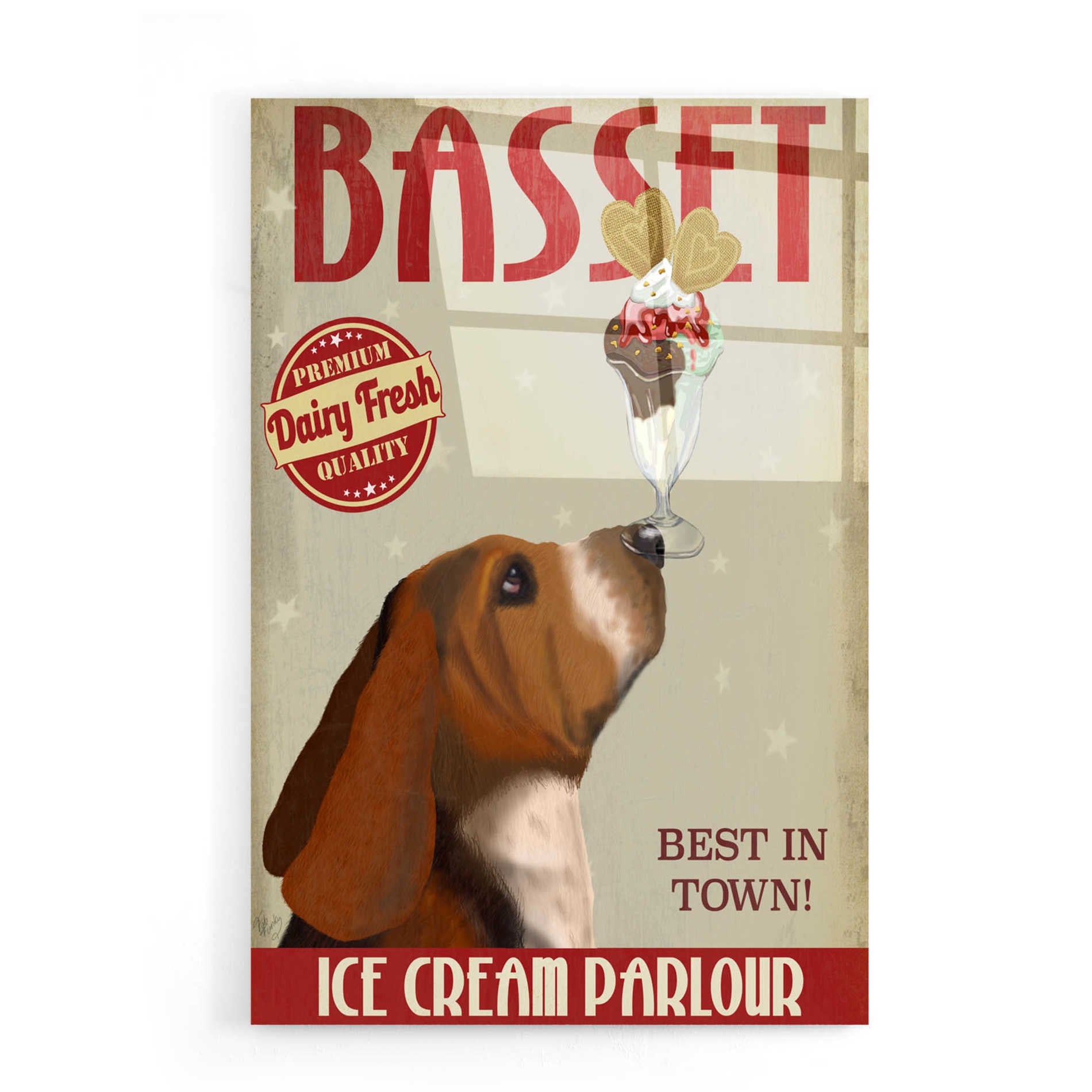 Epic Art 'Basset Hound Ice Cream' by Fab Funky, Acrylic Glass Wall Art,16x24
