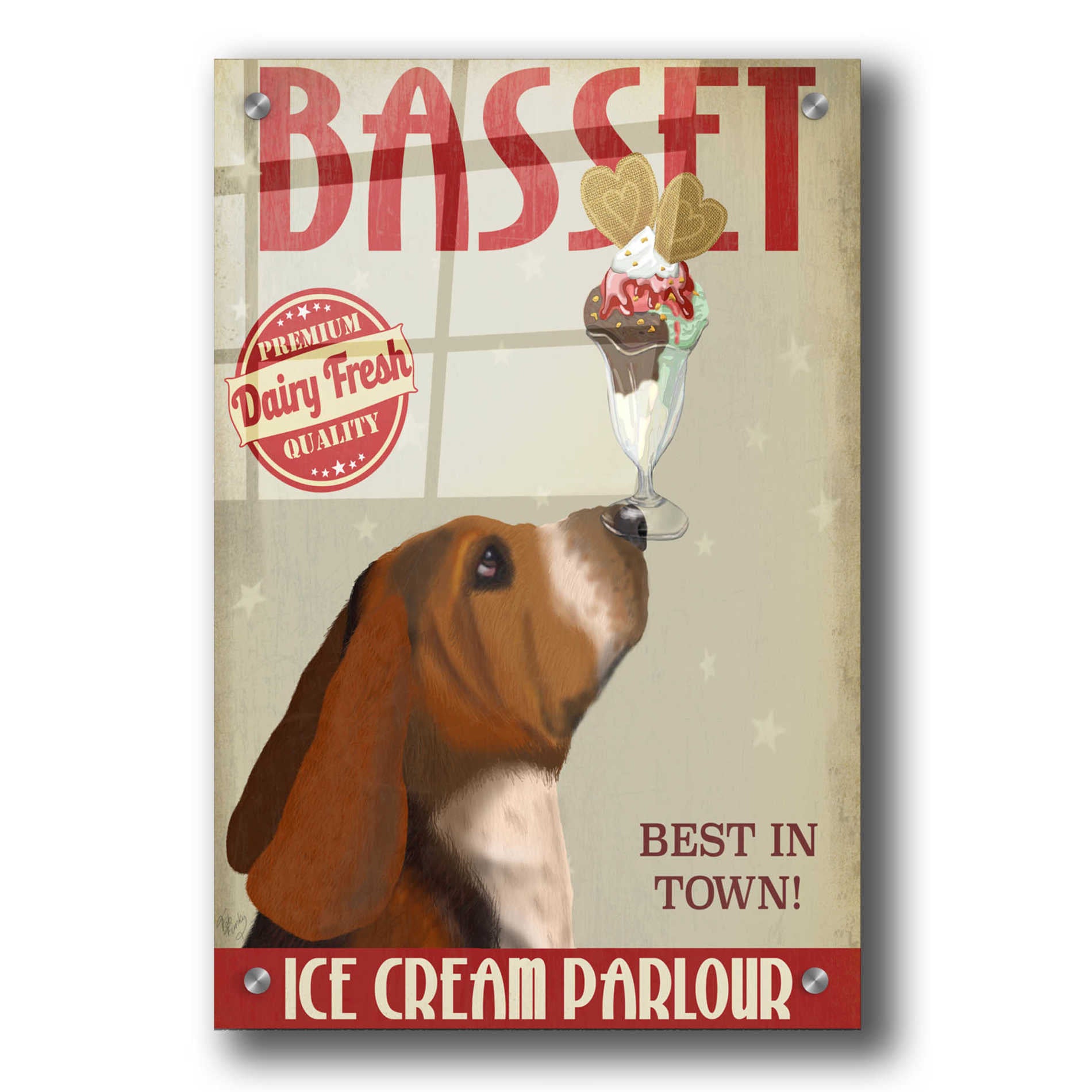 Epic Art 'Basset Hound Ice Cream' by Fab Funky, Acrylic Glass Wall Art,24x36