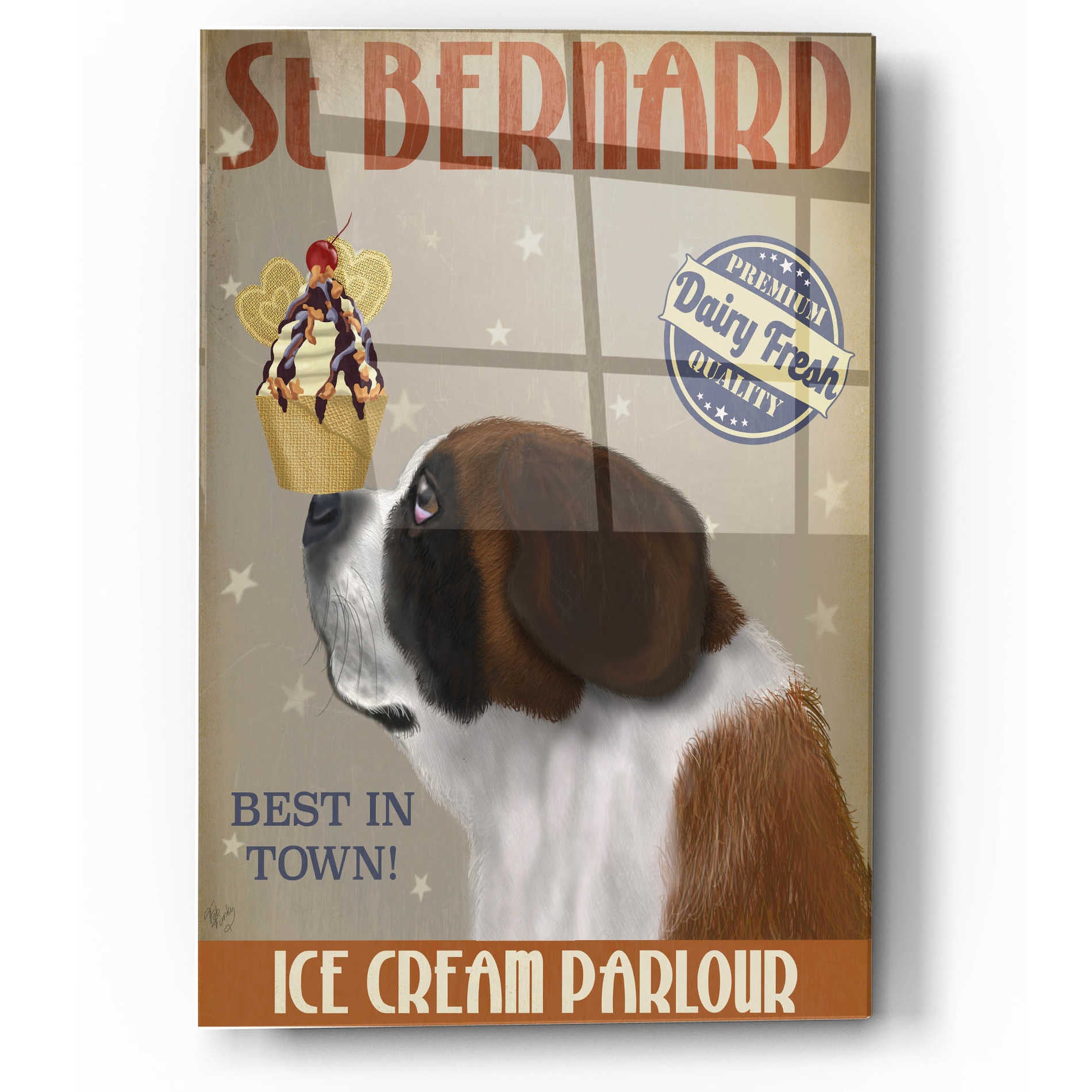Epic Art 'St Bernard Ice Cream' by Fab Funky, Acrylic Glass Wall Art,12x16