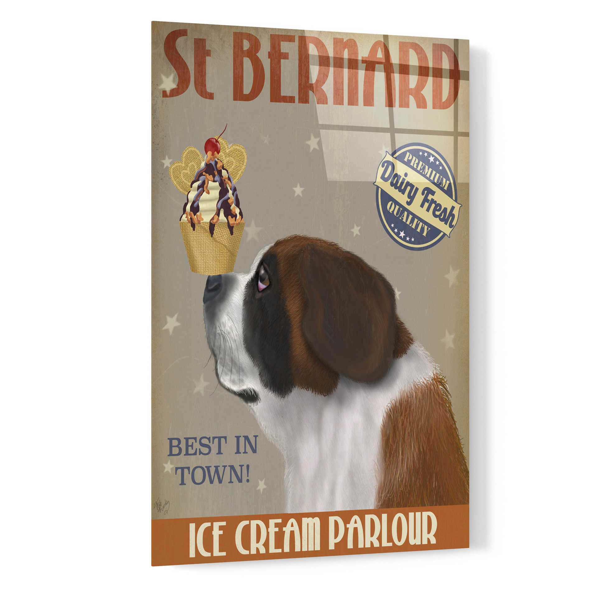 Epic Art 'St Bernard Ice Cream' by Fab Funky, Acrylic Glass Wall Art,16x24