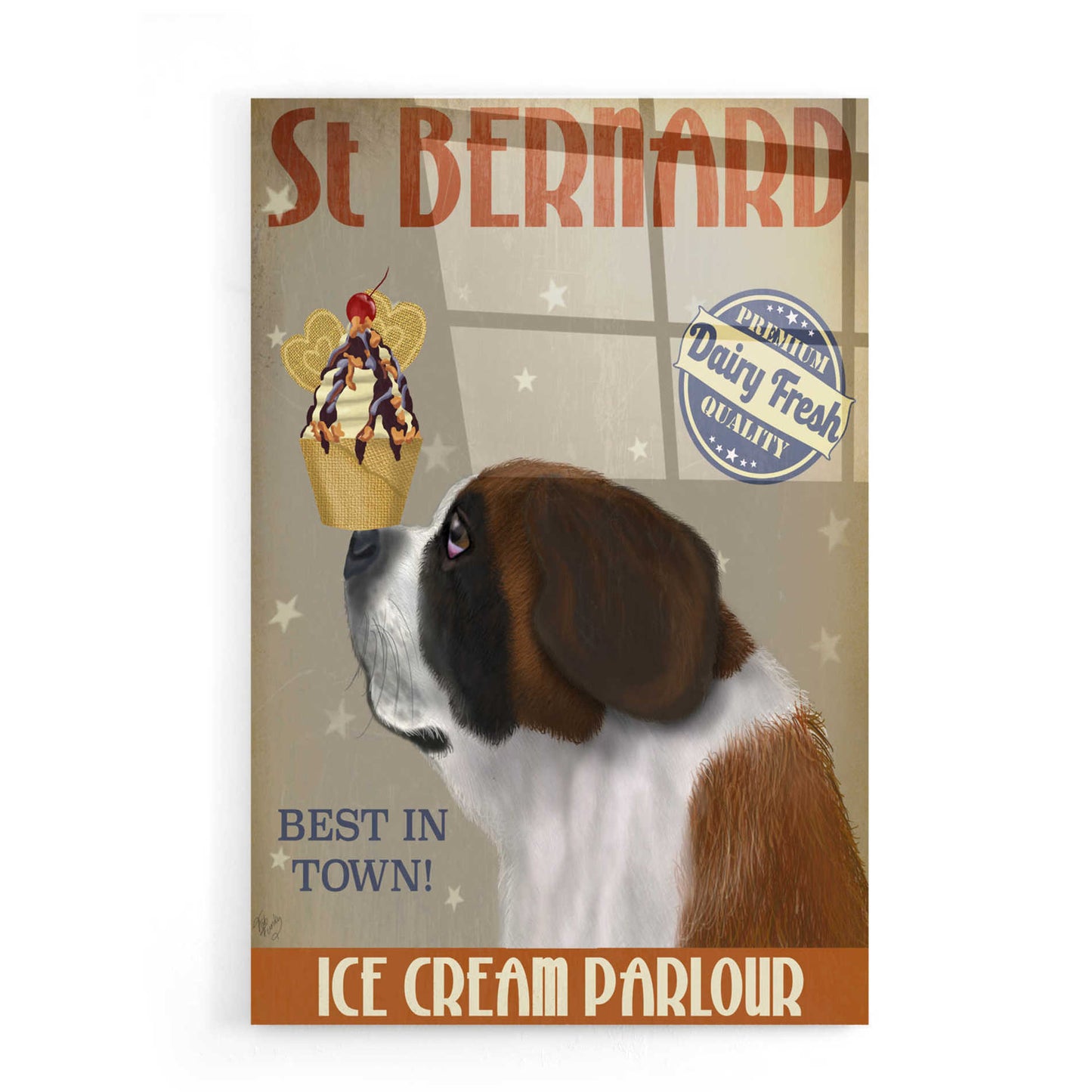 Epic Art 'St Bernard Ice Cream' by Fab Funky, Acrylic Glass Wall Art,16x24
