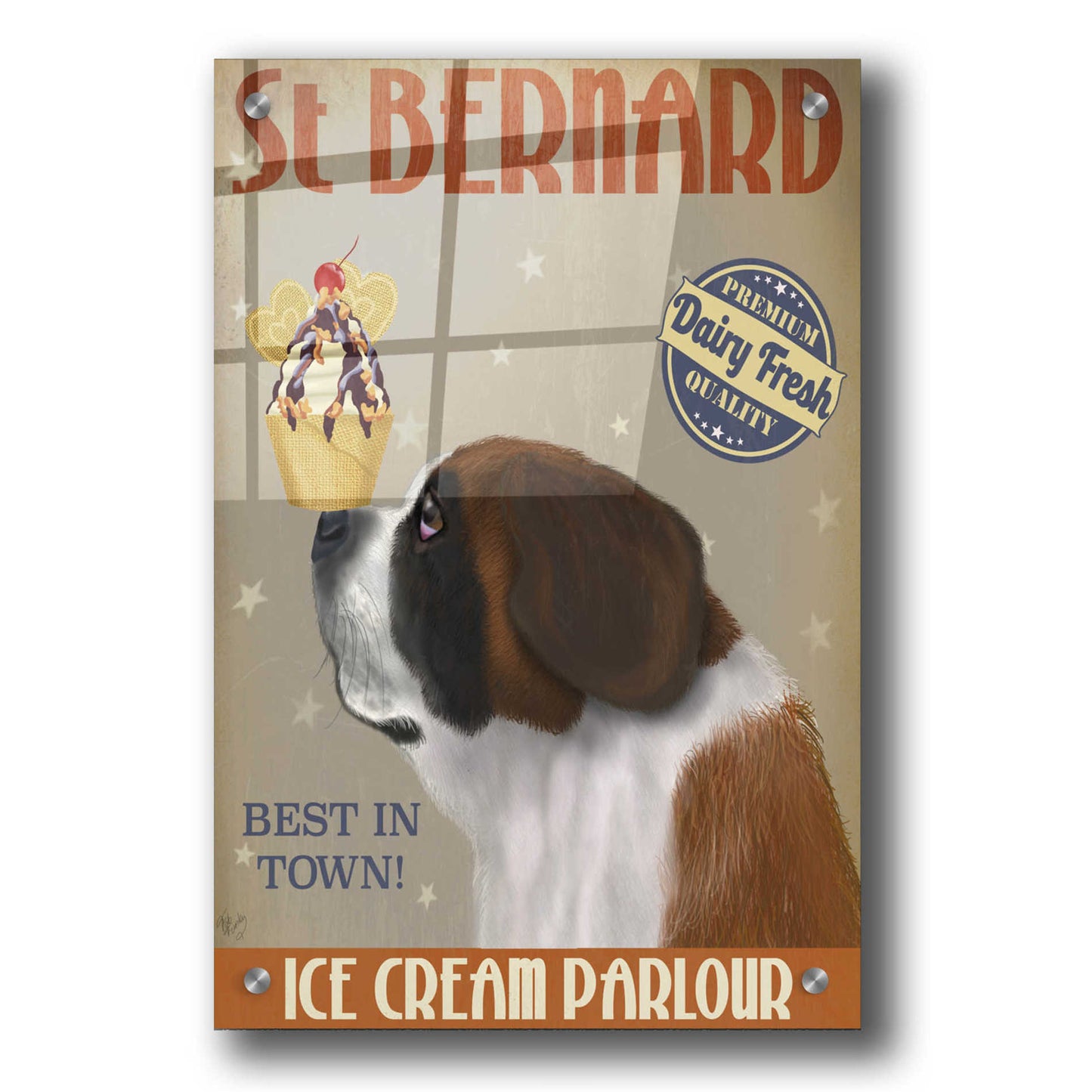 Epic Art 'St Bernard Ice Cream' by Fab Funky, Acrylic Glass Wall Art,24x36