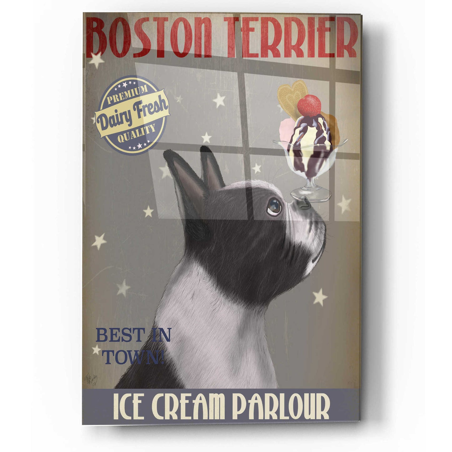 Epic Art 'Boston Terrier Ice Cream' by Fab Funky, Acrylic Glass Wall Art,12x16