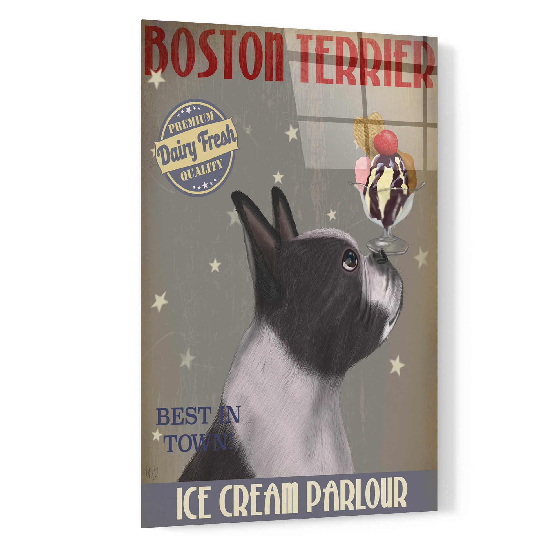 Epic Art 'Boston Terrier Ice Cream' by Fab Funky, Acrylic Glass Wall Art,16x24