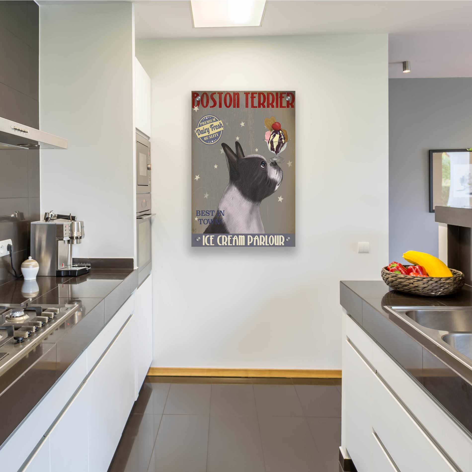 Epic Art 'Boston Terrier Ice Cream' by Fab Funky, Acrylic Glass Wall Art,24x36