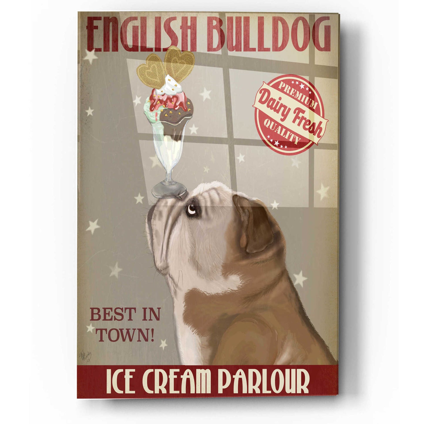 Epic Art 'English Bulldog Ice Cream' by Fab Funky, Acrylic Glass Wall Art,12x16